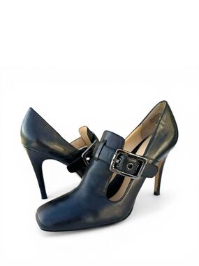 Boutique 9 Limosa Black Leather Buckle Strap Stiletto Heel Pumps Women’s